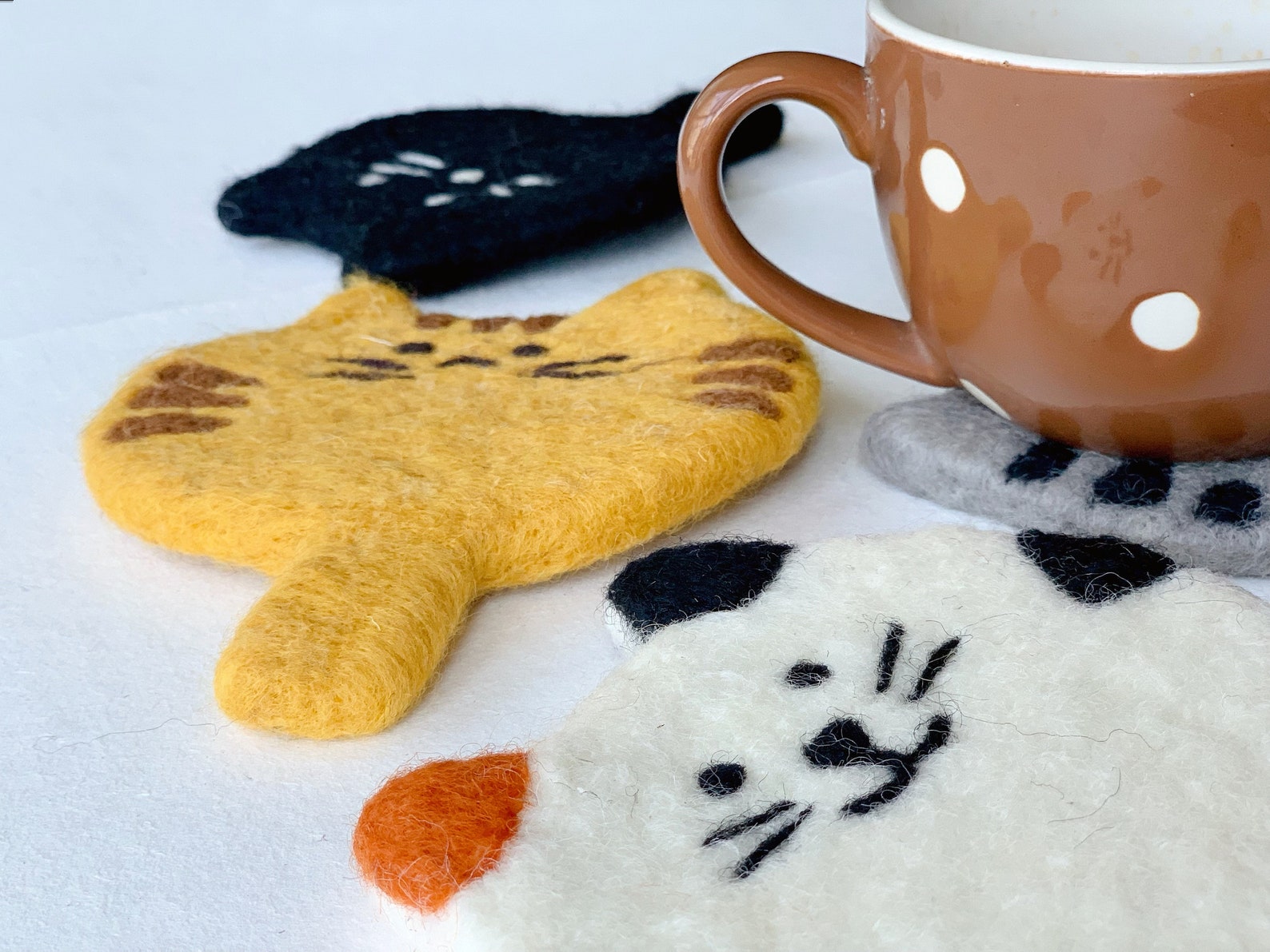 Cat Coasters Felted Coasters Felted Cat Coaster Wool Felt Etsy