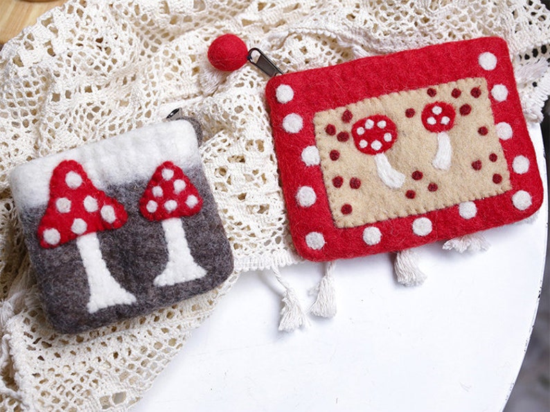 Mushroom Wool Felt Cosmetic Bag Felted Bag Felted Makeup Etsy