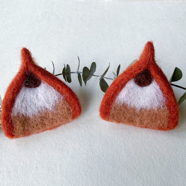 Felted Fox Ears, 2 Pcs, Wool Felt Fox Ears, Needle Felt Fox Ears, Woolen Fox Ears, Fox Ears Hat, Fox Headband, Fox Ears Hair Clip