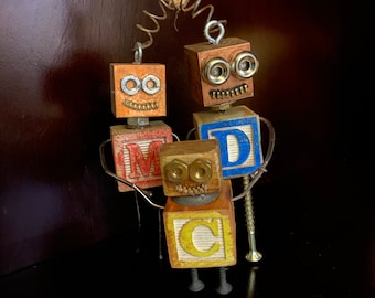 Personalized Christmas Ornament, Robot Family, Alphabet Block Robots, Custom Family Ornament