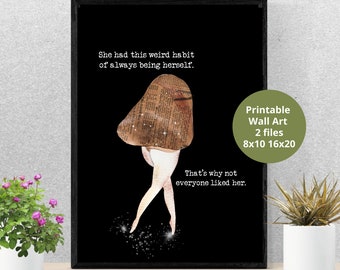 Printable Cheeky Mushroom Collage Art Print, Weird Habit, 8x10 and 16X20 digital files