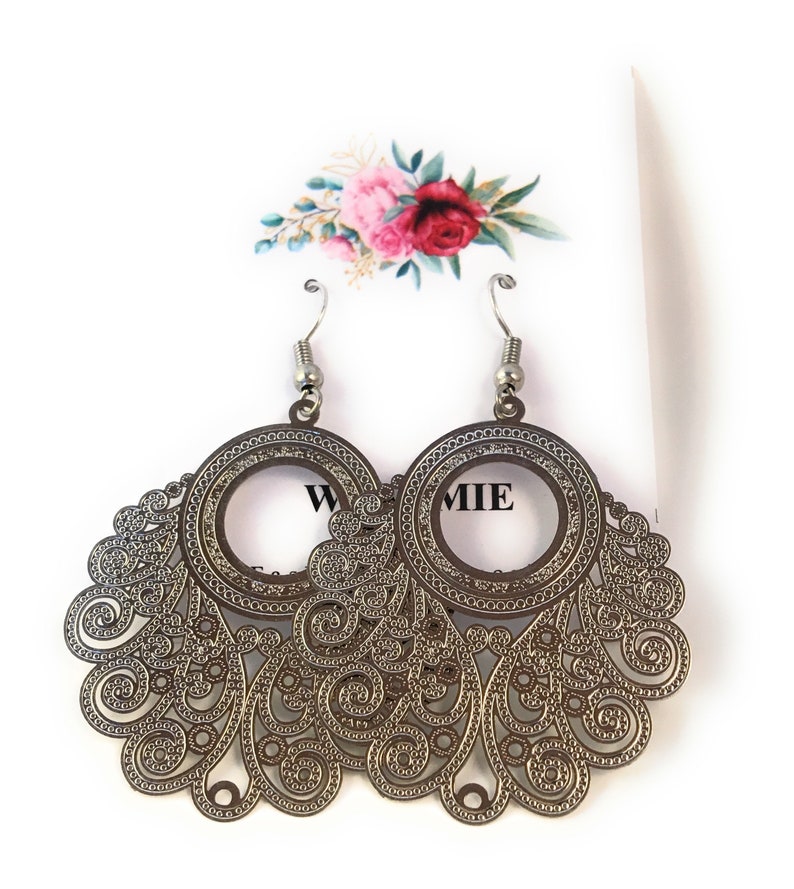 Wavy Filigree Dangle Inner Circle Drop Hook Earrings-Women/'s Jewelry