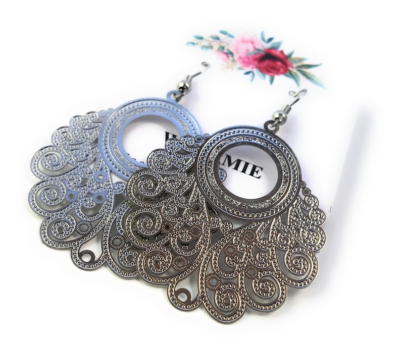 Wavy Filigree Dangle Inner Circle Drop Hook Earrings-Women/'s Jewelry