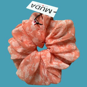 Coral Floral Chiffon Scrunchie