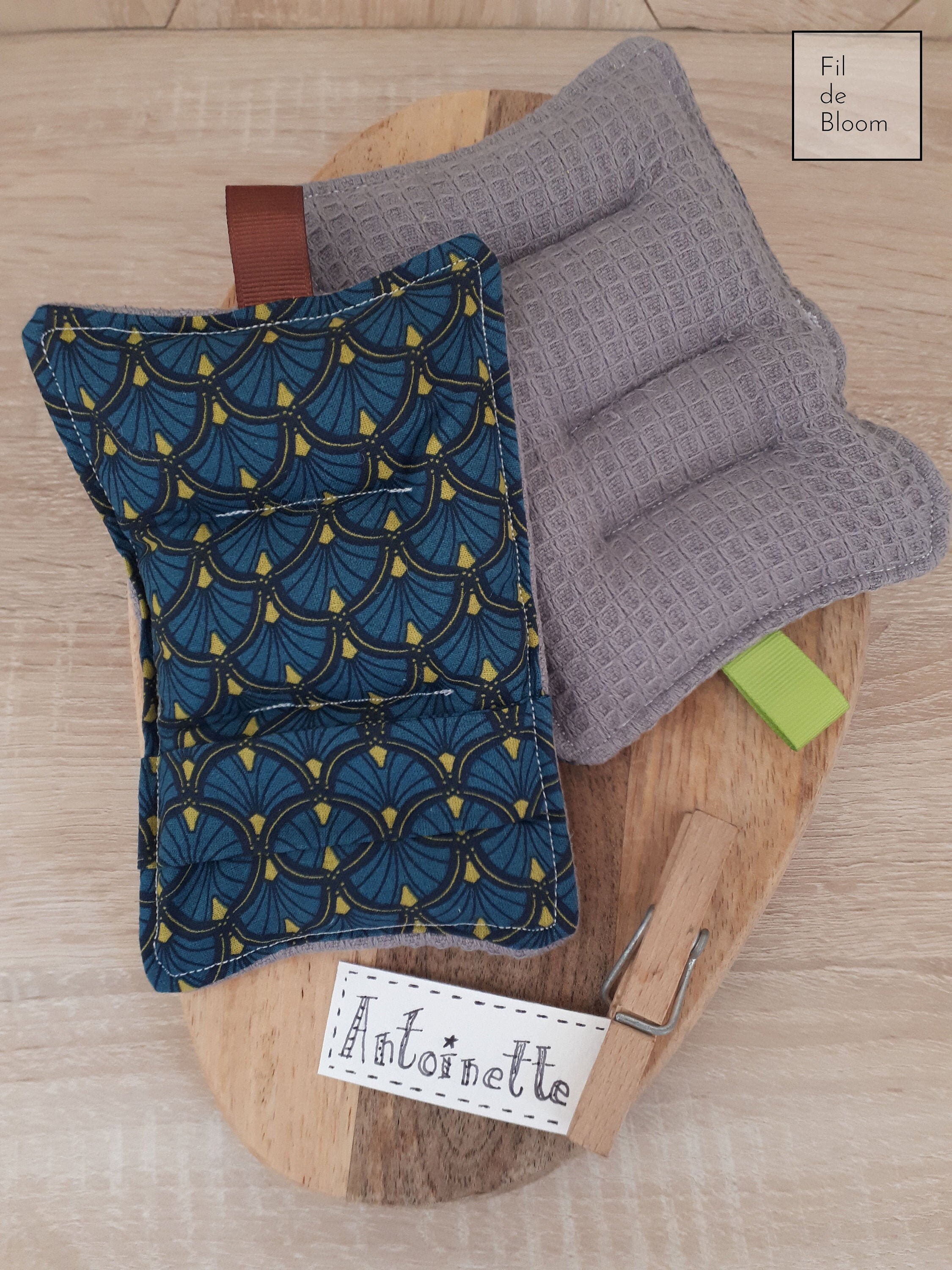 Antoinette, L'éponge Lavable Écologique, Coton et Nid d'abeille, Fait Main