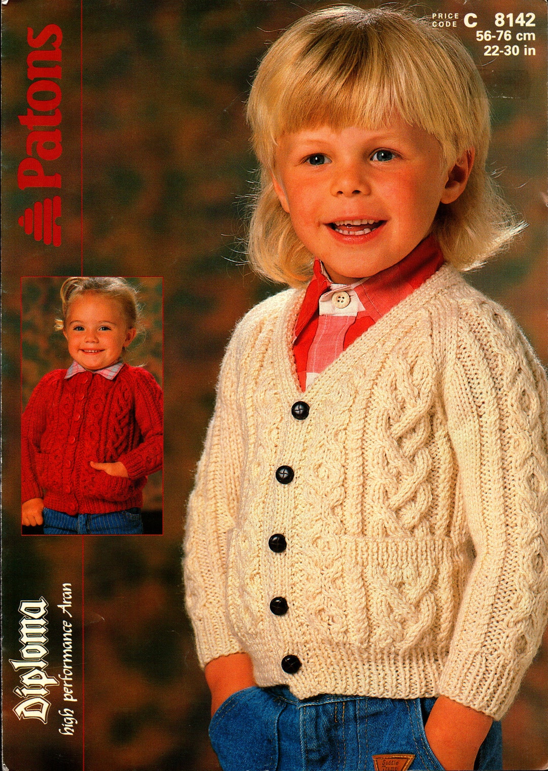 Childrens Aran Cardigan Knitting Pattern PDF Kids Boys Girls Etsy