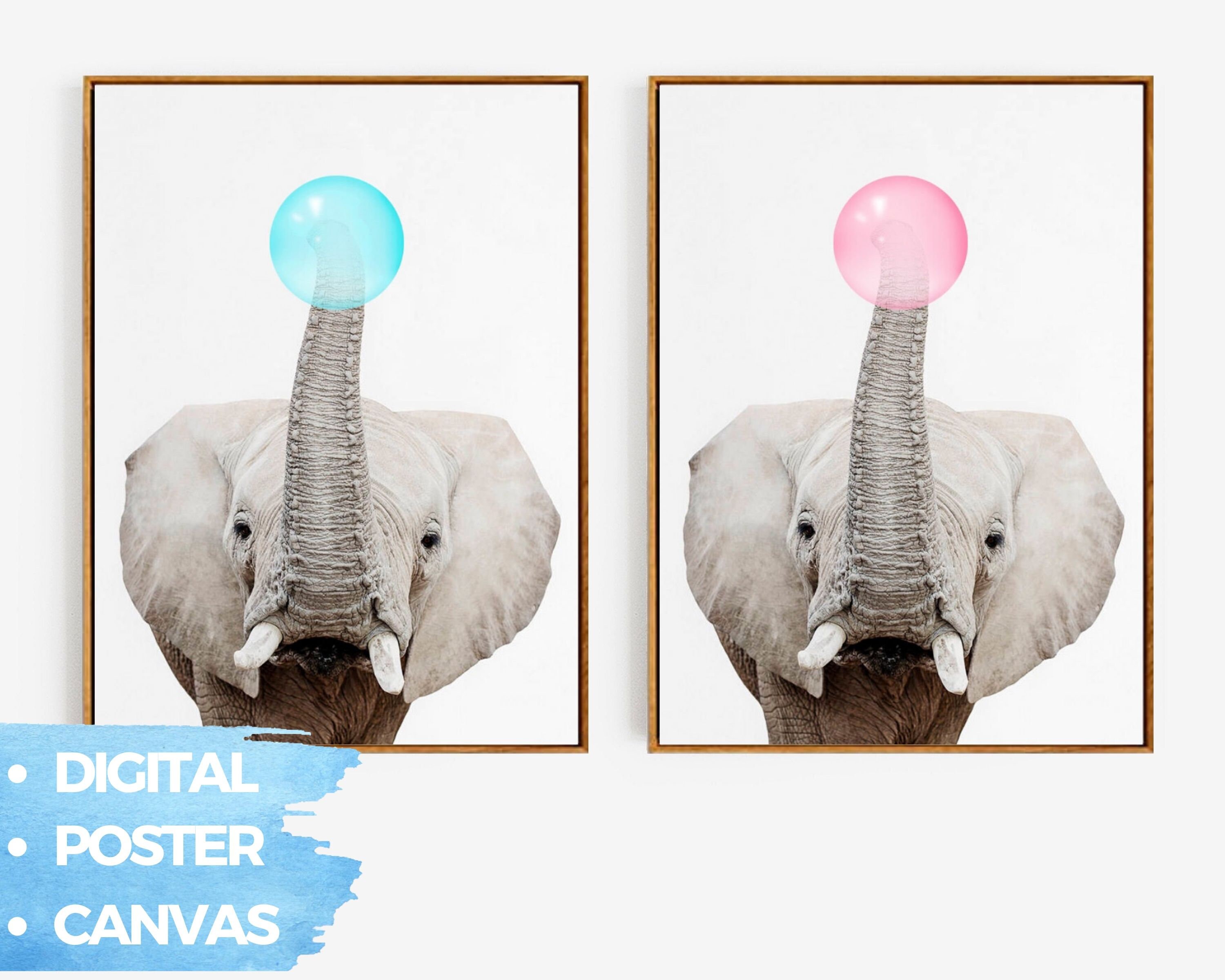 Elephant Bubble Gum Nursery Prints Baby Elephant Wall Art Etsy