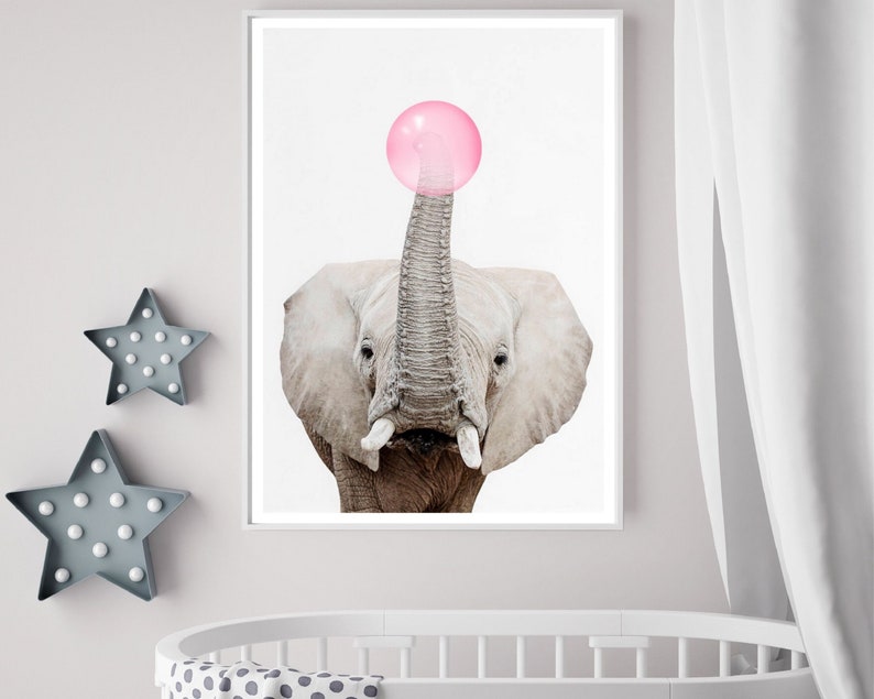 Elephant Bubble Gum Nursery Prints Baby Elephant Wall Art Etsy