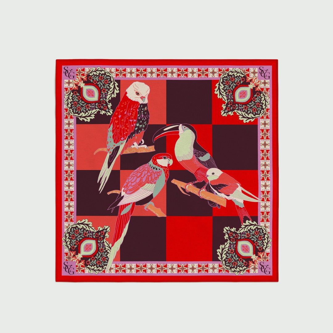 Les Oiseaux Rouges 9090 Cm, Silk Scarf Designed and Made in Lyon by ...