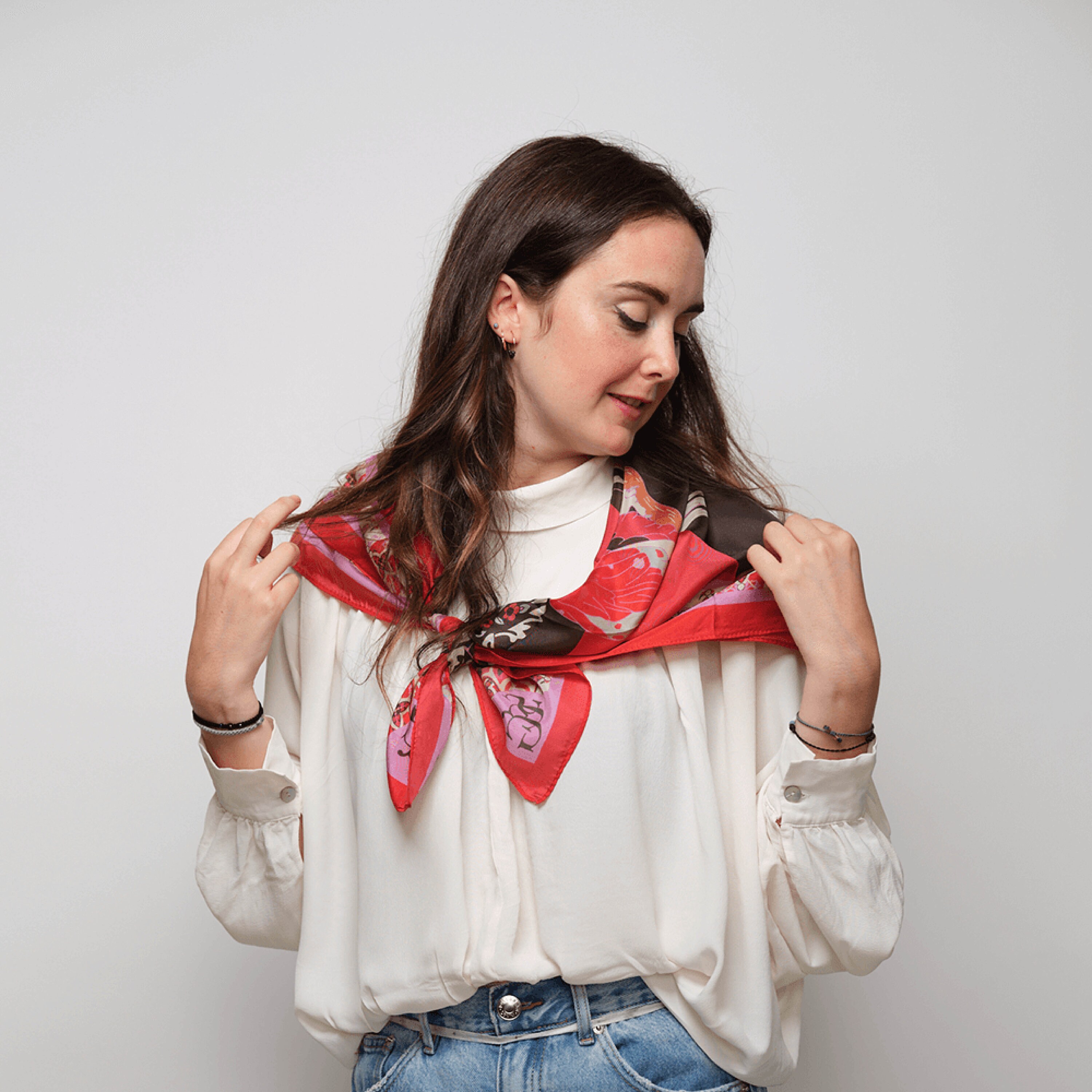 Les Oiseaux Rouges 9090 Cm, Silk Scarf Designed and Made in Lyon by ...