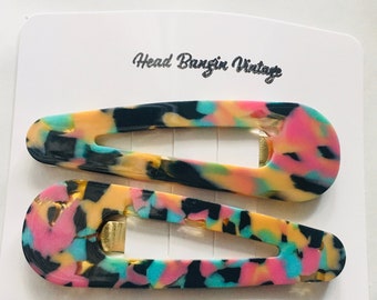 Pinzas para el pelo de resina estilo años 90, pasador acrílico colorido, juego de 2