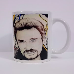 Mug Johnny Hallyday, ceramic, coffee cup, singer, rock, music, decoration, accessory, lunch, gift idea, boss