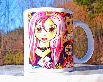 Mug, noël, manga poker, tasse, mug, café, dessin animé, cadeau, maison et déco