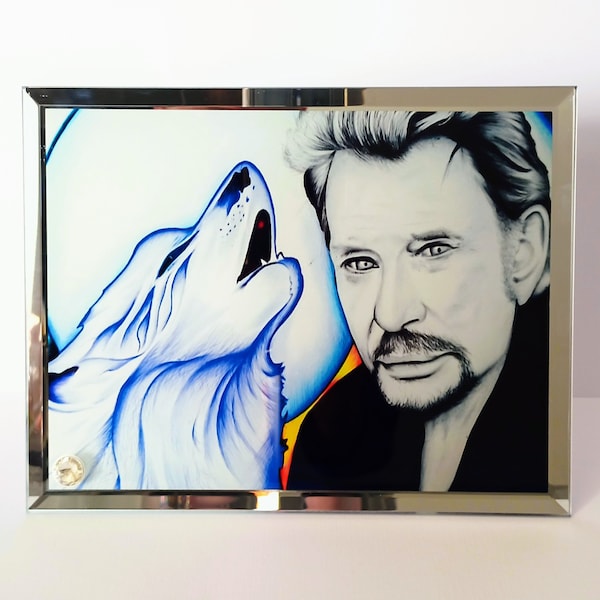 cadre photo JOHNNY HALLYDAY en verre, support, idée cadeau, maison et déco, accessoire, salon, chambre, bureau, brillance, décor, cadre,