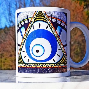mug, ceramic, Evil Eye cup Coffee mug, Tea mug, Protection, Spiritual person gift, Gift idea, Gifts for Christmas