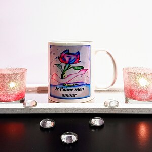 Valentine&#39;s Day mug, love, love, love phrase, gift idea, home and decoration, ceramics, coffee cup, rose