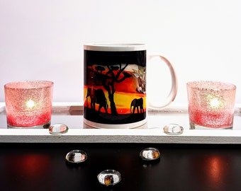 Africa coffee cup, mug, Christmas, birthday, savannah, wild, feline, home and decoration, gift idea, creation, landscape, decoration, tea, lunch