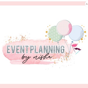 Event Planner Logo, Balloon Logo Premade Logo Party Logo, Pink Glitter Sparkle and Rose Gold, Party Planner Logo Celebration Logo, Birthday