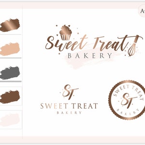 Logotipo editável, kit de marca, logotipo de padaria, logotipo de panificação, logotipo de blog de padaria, logotipo de Bakers, logotipo de batedor de mão, logotipo de rolo de massa, logotipo de ouro rosa,