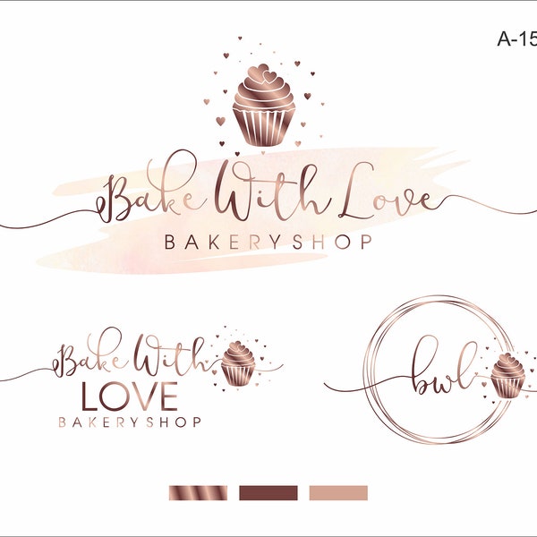 cupcake logo, Cake logo, Baking logo, Heart Cupcake Premade Logo Design, Rose Gold Logo, Baker Logo, Feminine Logo, Bakery Shop logo