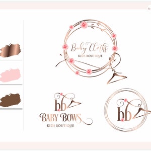 Logotipo de boutique infantil, logotipo de ropa para niños, logotipo de percha con flores, logotipo de boutique infantil, logotipo de ropa para niños, logotipo floral