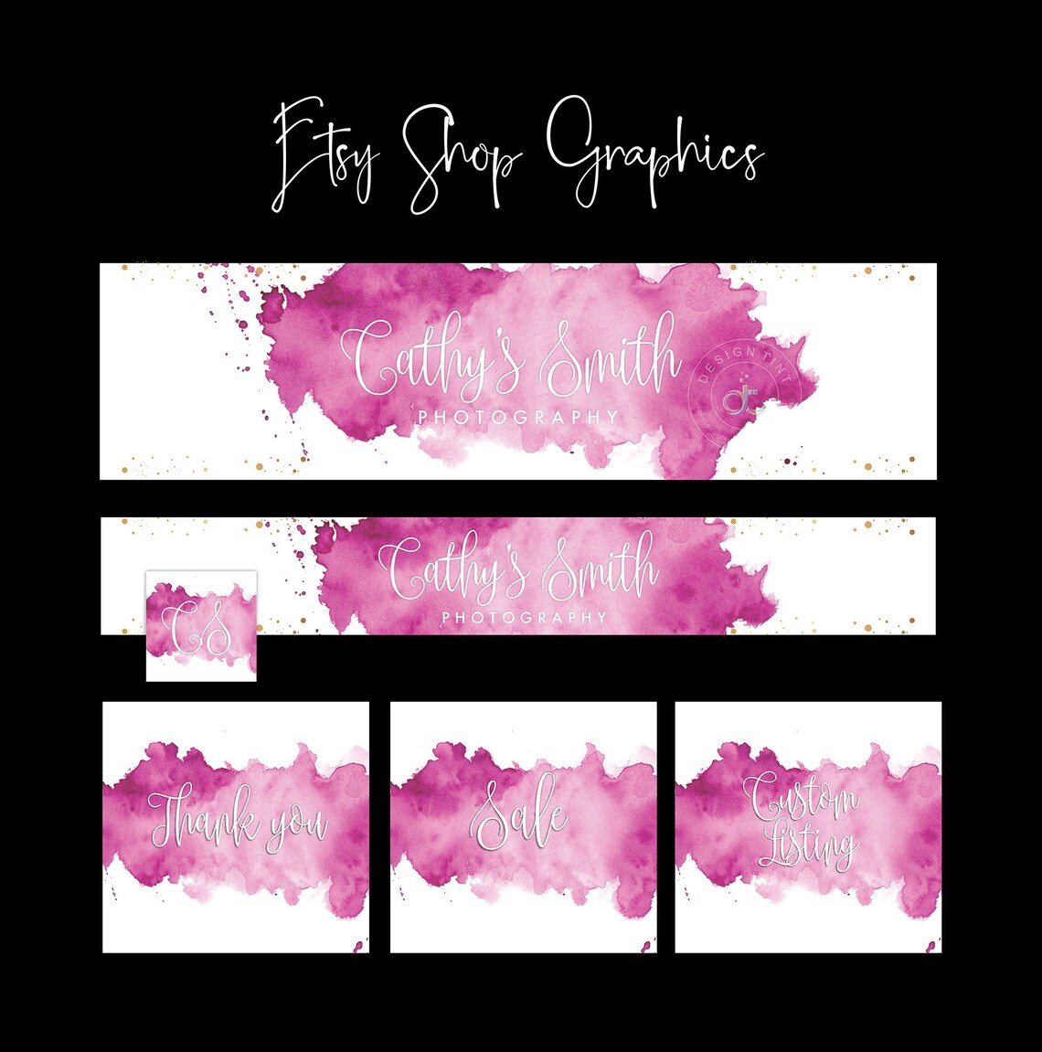 Etsy Banner Set Blogger template Watercolor Banner Set Pink Etsy