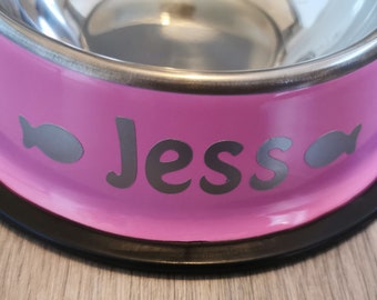 Pink Personalized Pet Bowl With A Fish Design, Non Slip Cat Bowl.