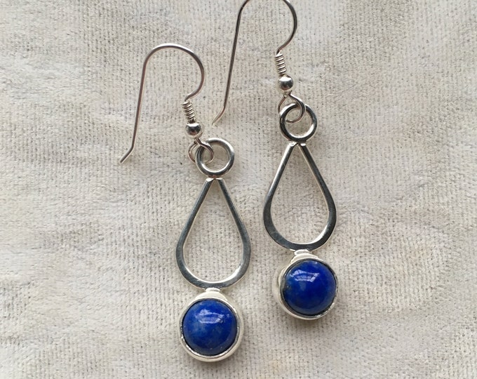 Sterling Silver Teardrop Earrings with Lapis Hand-fabricated