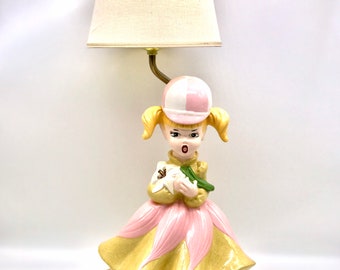 Vintage Midcentury Ceramic Dutch Girl Lamp