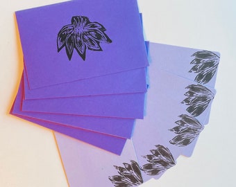 Purple Flower Printed Card Set of 5