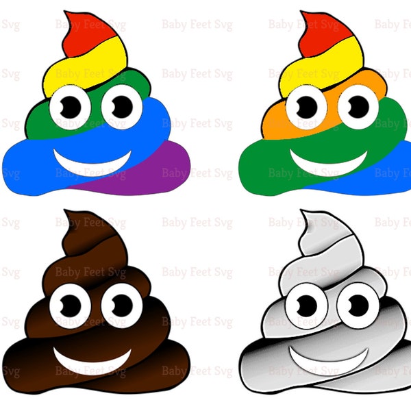 Bundle Rainbow Poop Emoji Svg, Poop Emoji Png Files, Unicorn Poop Svg, Funny Poop Emoji Svg, Smiling Poo Emoji Svg,Silhouette Funny Poop Svg