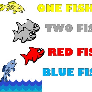 Ein Fisch zwei Fisch Svg, roter Fisch blau Fisch Svg, ein Fisch zwei Fisch Png, Katze in den Hut Svg, Silhouette Cricut Datei, Dxf Eps Png Png druckbare