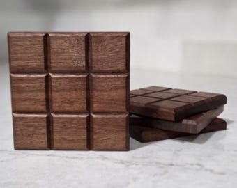 Chocolate Bar Wood Coasters | Playful Drinkware, Rustic Kitchen Decor