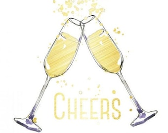 Champagne Glass/Bachelorette Party/Temporary Tattoo/Cheers/Metallic Gold Tattoo