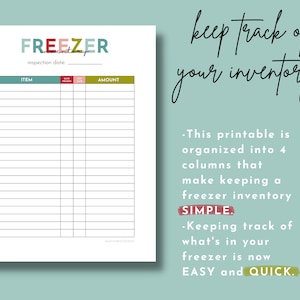 Printable Freezer Inventory, Simple Freezer Contents Tracker, Frozen Food Inventory List, Kitchen Inventory, Meal Planning, Cold Store image 2