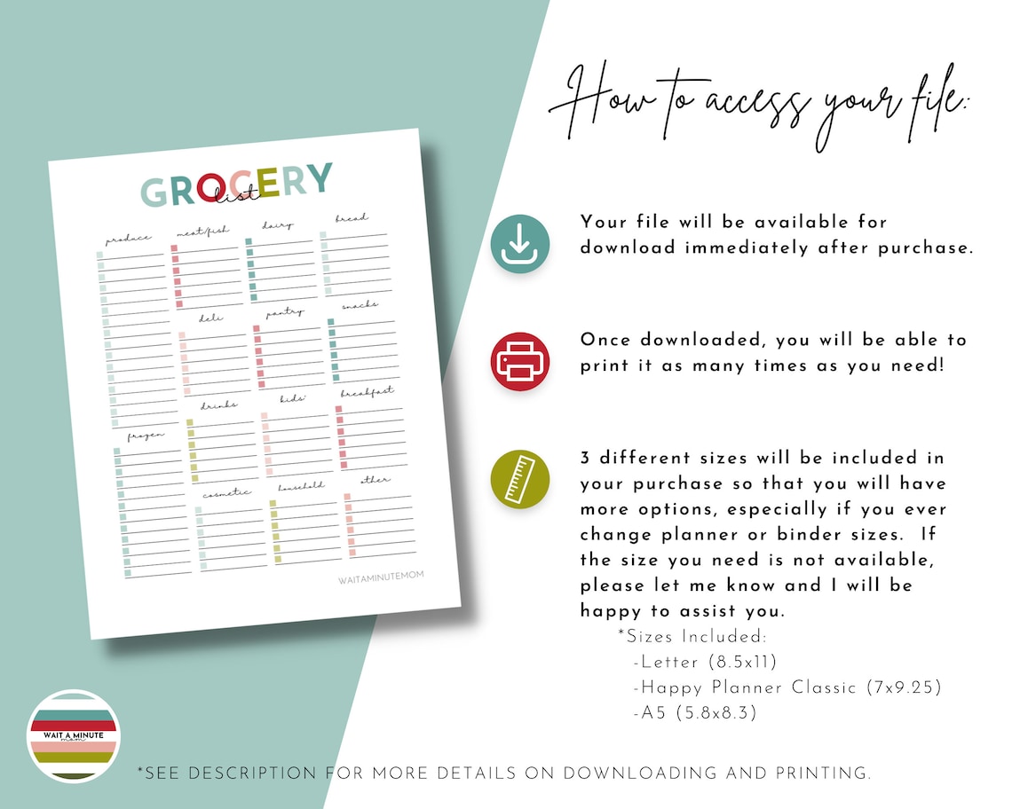 Printable Grocery List With Categories, Grocery Store Checklist ...