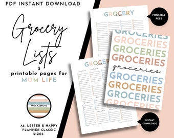 Grocery List Printables Bundle, Weekly Grocery Checklist for Busy Moms, Grocery Store List, Homemaker Binder, Home Management Binder Pages