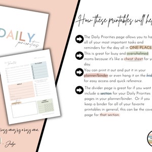 Daily Priorities Printable Page, Daily Agenda for Busy Moms, Daily Tasks Page for Overwhelmed Moms, Daily Overview for Moms, Daily Dashboard image 5