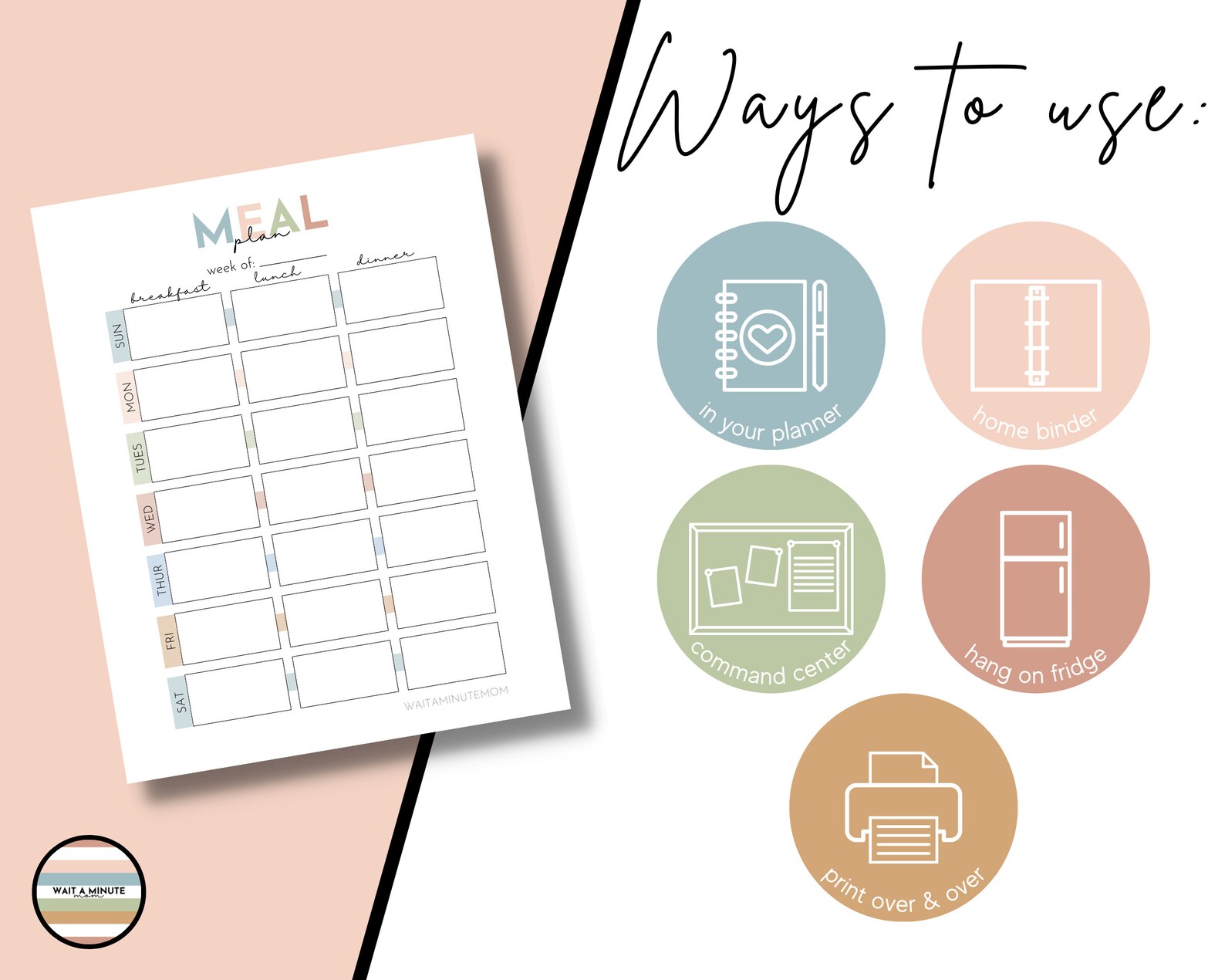 Printable Weekly Meal Plan, Weekly Menu Plan Chart, Meal Planner, Meals ...