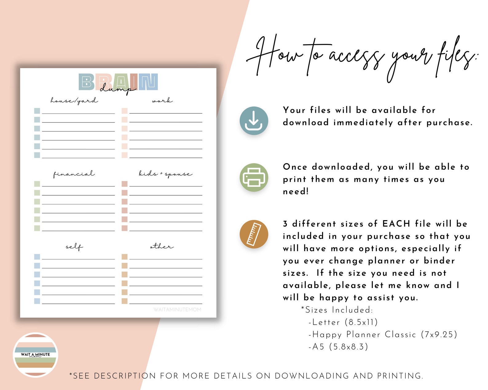 Brain Dump Printable, Thought Organizer Worksheet for Busy Moms, Task ...