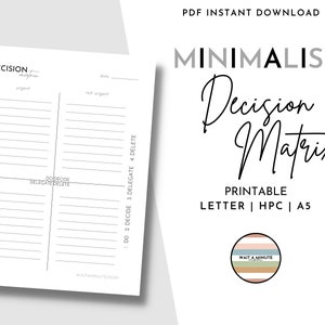 Printable Minimalist Decision Matrix, Priority Matrix Worksheet, Decision Matrix Printable, Eisenhower Matrix, Task Triage, Task Priority