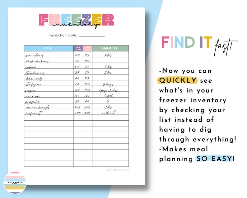Freezer Inventory Log Printable, Simple Freezer Contents Tracker