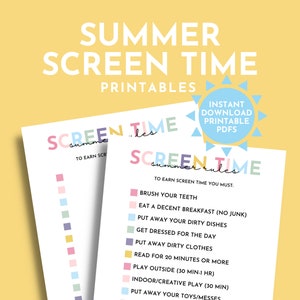 Summer Screen Time Rules Checklist Printable, Screen Time Chart, Earn Screen Time List for Kids, Family Screen Time, Screen Time Tracker