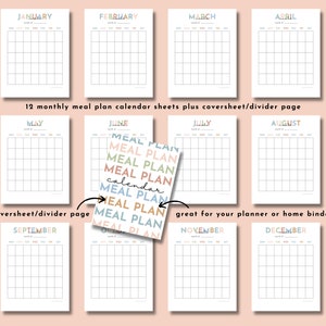 Printable Monthly Meal Plan Calendar Sheets, Monthly Menu Plan, Blank ...