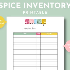 Spices Inventory for Modern Homemakers and Homesteaders, Seasoning Supply List, Dried Herb Stock Tracker Sheet, Kitchen and Meal Plan Binder