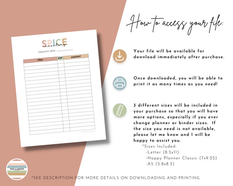 Spice Inventory List Printable, Kitchen Inventory, Food Spices Stock ...