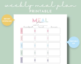 Simple Weekly Meal Plan Printable, Busy Mom Menu Plan Chart, Family Menu, Meals for the Week, Meal Planning Planner Page, Home Management