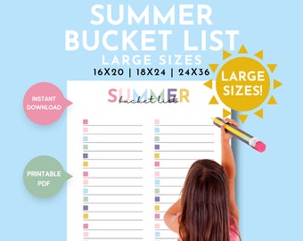 Blank Family Summer Bucket List Printable Poster Large Wall Sizes, Printables for Families, Kids Summer Activities List, Summer Checklist