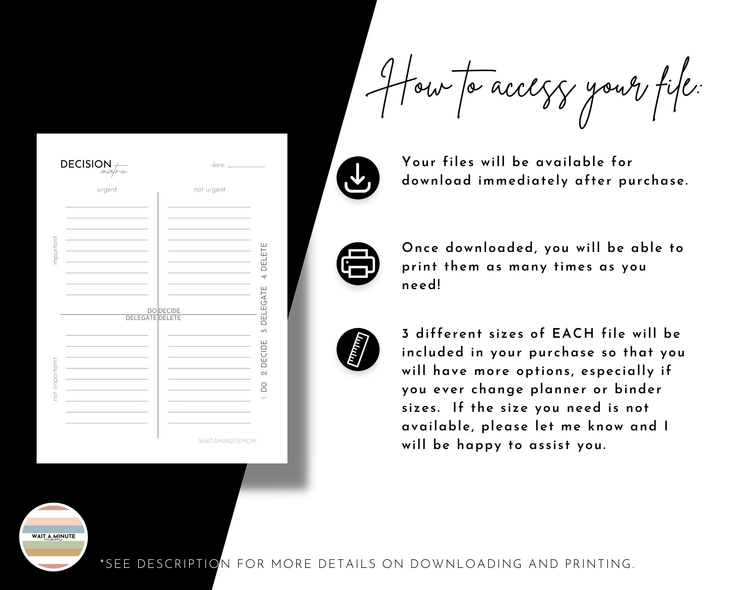 Minimalist Decision Matrix Printable, Priority Matrix Worksheet for ...