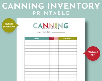 Printable Canning Inventory, Canning Stock List, Home Canning Journal, Canning Supplies, Food Preservation Log, Food Storage Inventory, PDF